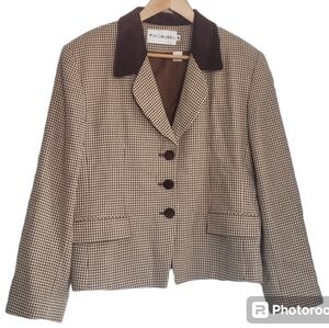 Vintage Jacket JH Collectibles Blazer 90s Houndstooth Wool Single Breast Size 16